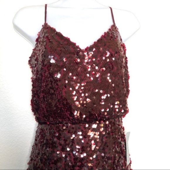 NWT WAYF Sequin Evening Gown Maroon Sparkle - Picture 7 of 10